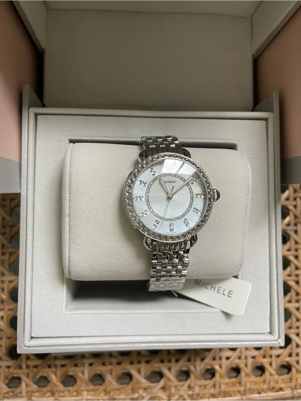 Michele Sidney Classic Stainless Steel Diamond  Women's Watch NEW